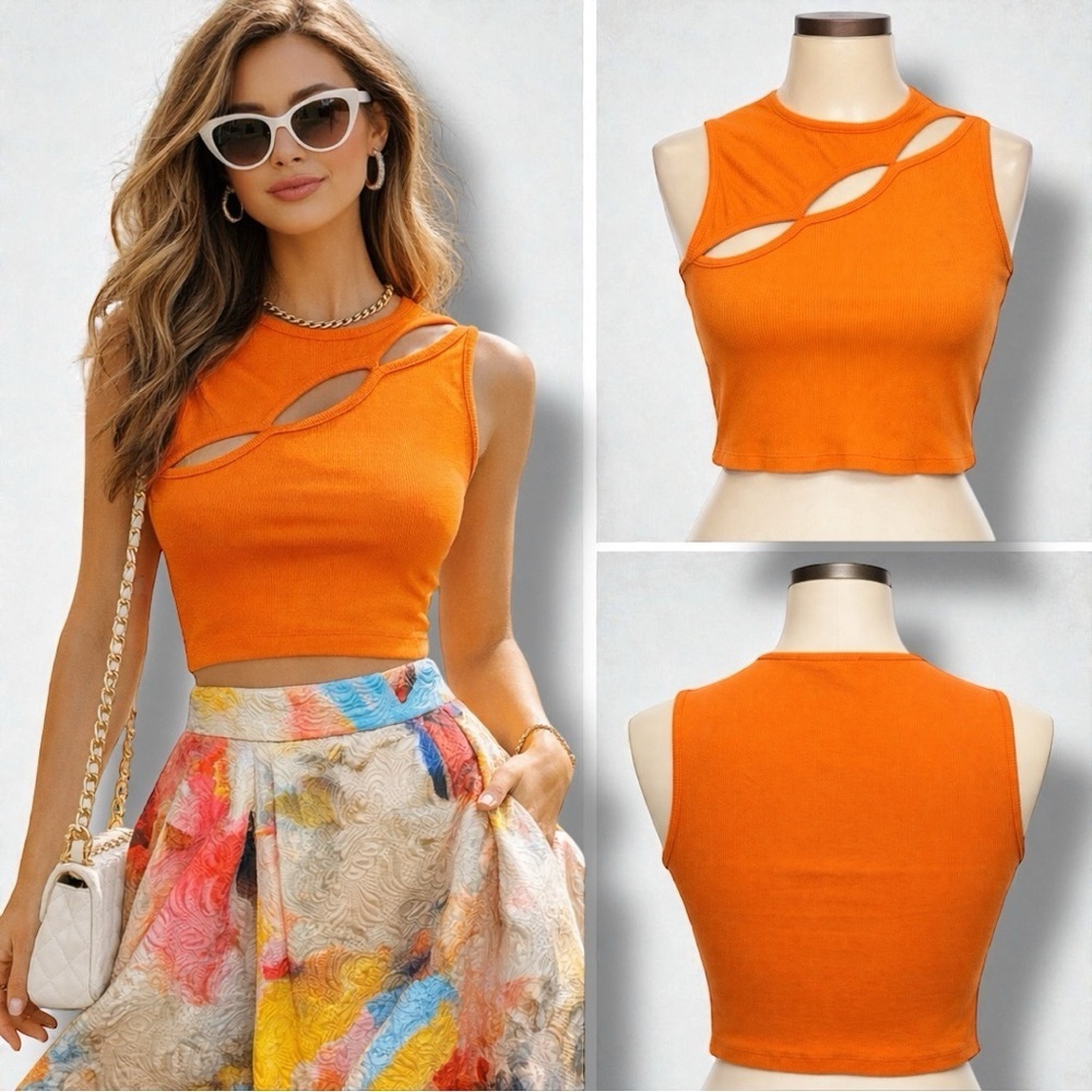 230 Threadbare | NWOT India Orange Cut Out Crop Top Ribbed Sleeveless (size 2)